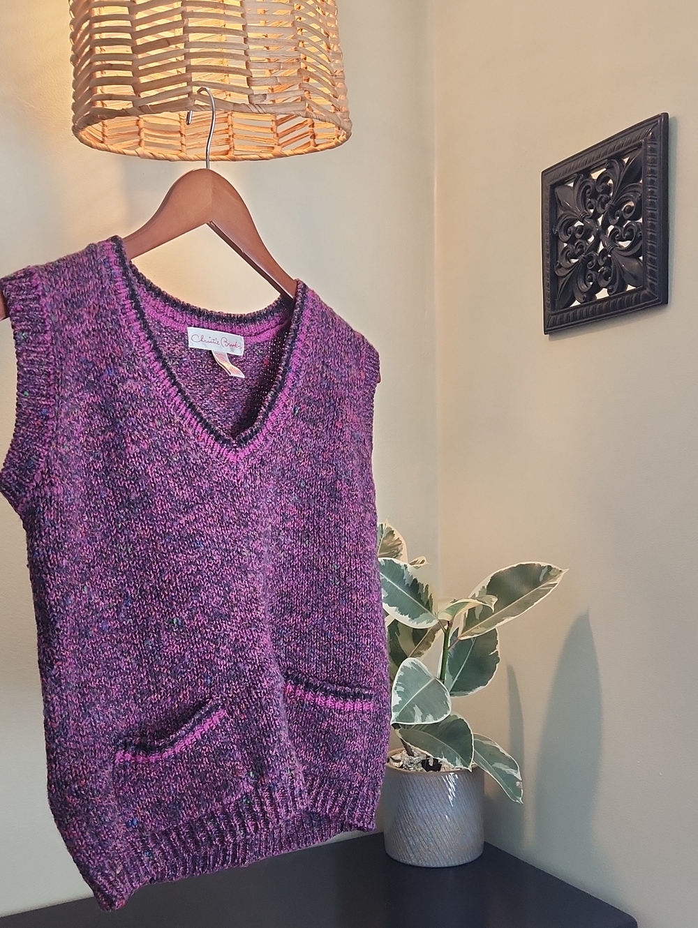 Vintage Purple Knit V-Neck Sweater Vest
